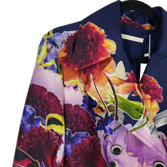 Jason Wu Purple Floral Print Silk Trench Coat Maximalist Art to Wear Eclectic - Picture 9 of 16